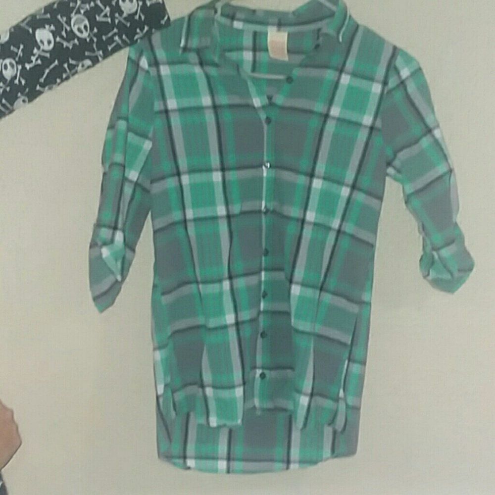 Teal roll up flannel
